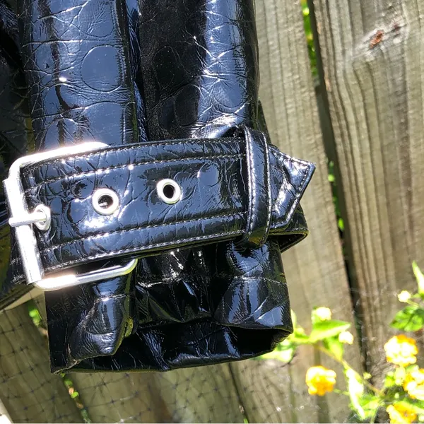 Asos Black Patent Leather Embossed Jacket Moto Style 12 - Image 7