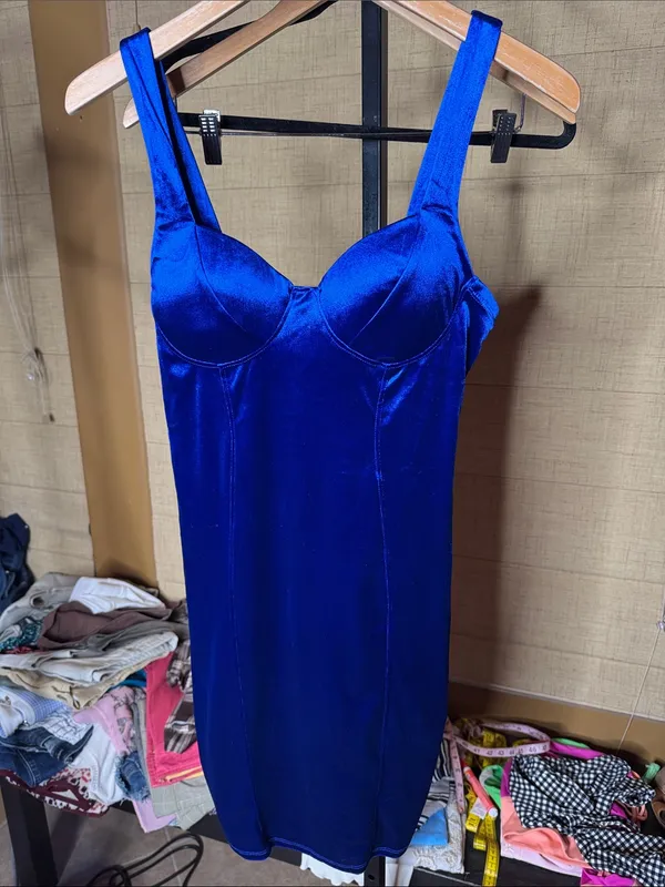 NWT Bozzolo Royal Blue Velvet Bodycon Mini Dress Size Large - Image 3