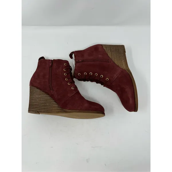 Diba Blake Suede Bootie Burgundy Ankle Boot Lace Up Wedges Size 9.5 NWOB - Image 6