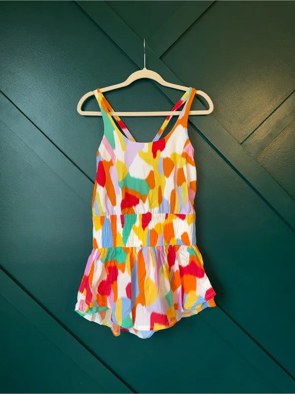 Peach Love California Smocked-Waist Sleeveless Romper Athletic Wear NWT - Image 2