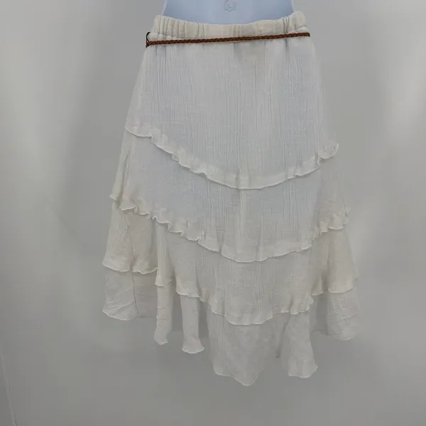 IZ Byer Tiered Knee Length Skirt Sz S Boho Gauzy Coastal Cowgirl Festival Asymm - Image 7