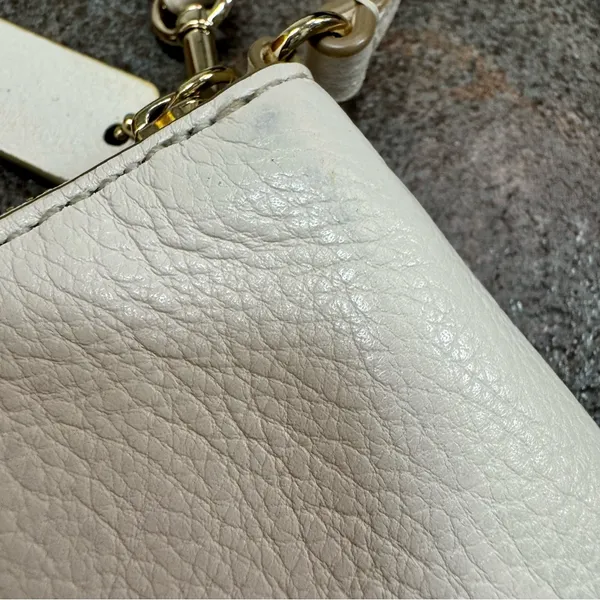 Coach Double Corner Double Zip Wristlet Pebbled Leather Chalk/Light Gold - Image 5