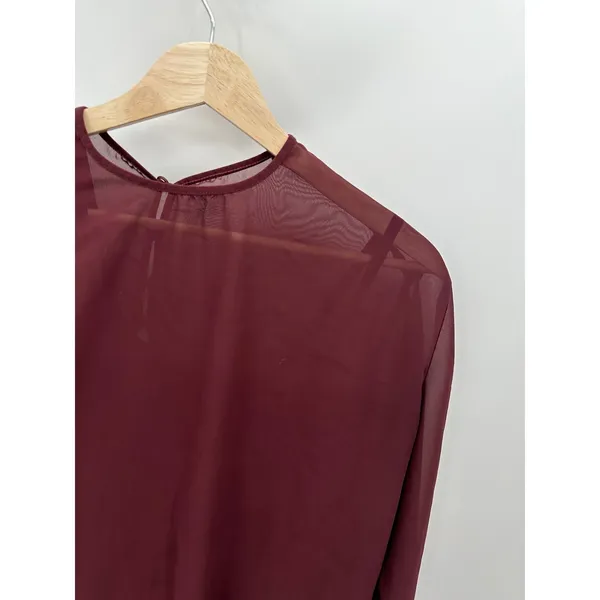 Hot As Hell Mama Jen Bodysuit Top Womens S Wine Sheer Lace Open Back Y2K - Image 5
