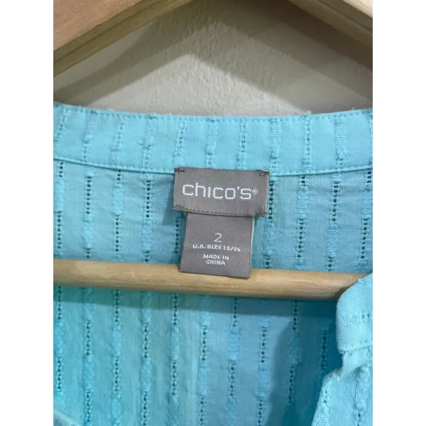 Chico's‎ Blue Textured 100% Cotton Boho Tunic Blouse Size 2 US=12/14 - Image 3