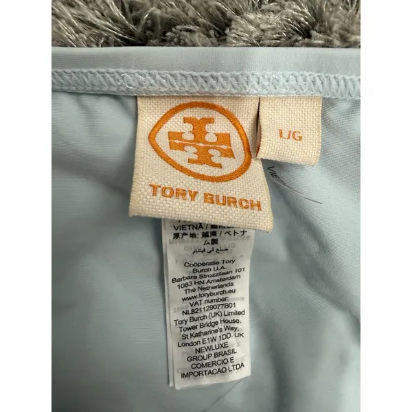 Tory Burch Miller Light Blue Bikini Bottom Low Rise Silver Logo Buckle Size L - Image 7
