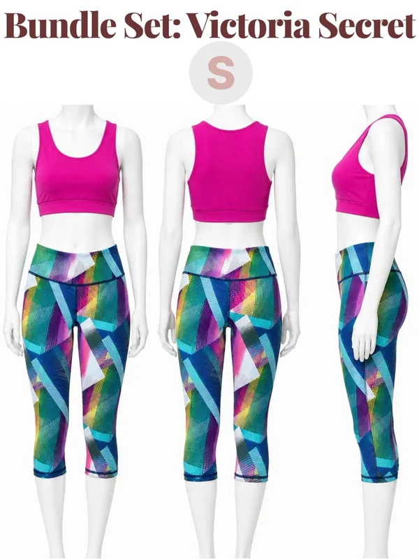 Victoria's Secret Set | NWOT Hot Pink Sports Bra & Geometric Crop Leggings (S) - Image 2