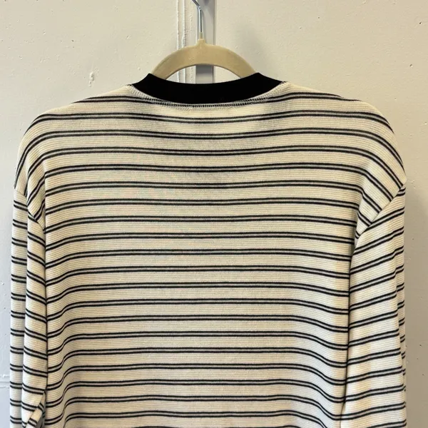Lush Women's Ivory Black Striped Thermal Long Sleeve Top Small‎ T16919B Casual - Image 4
