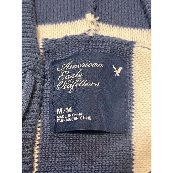 American Eagle Outfitters Striped Knit Hoodie Pullover Sweater Pocket Size M - Image 4