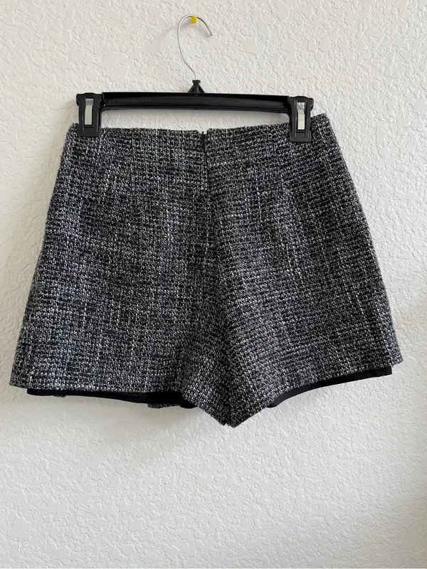 L’Academie Revolve Tweed Mini Skirt Skort with Side Button Detail Black White XS - Image 5