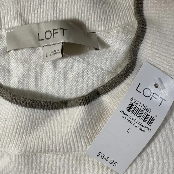 LOFT Cream Taupe Colorblock Knit Crewneck Sweater Minimalist Large NWT‎ - Image 3