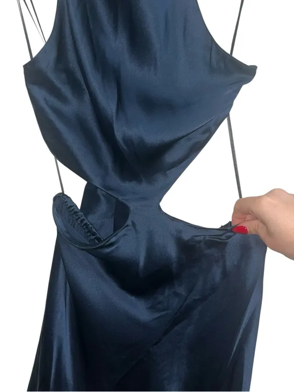 NEW NWT Amanda Uprichard X Revolve Kaye Cutout 100% Silk Mini Dress In Ink Navy - Image 6