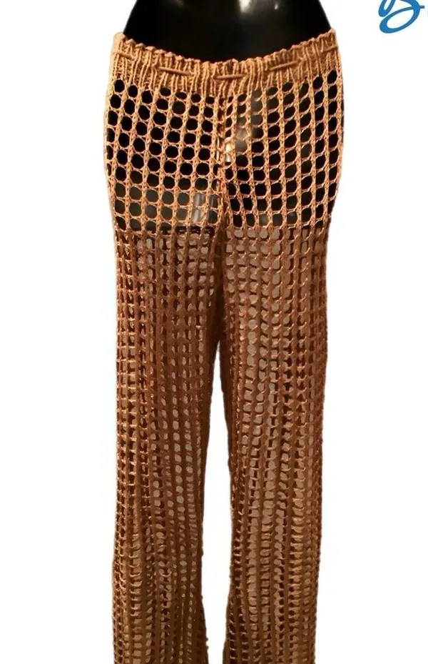 CoverUp Women's Dark Brown Beach Pants Crochet High Waist Swimsuit CoverUps - Image 3