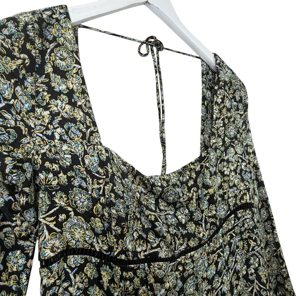 Free People Bohemian Mini Dress Black‎ Floral Babydoll Long Sleeve Womens 0 - Image 7