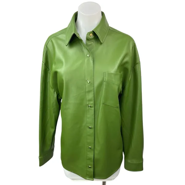 WeWoreWhat Women's Green Faux Leather Vegan Shacket Jacket Shirt Top Size M - Image 5