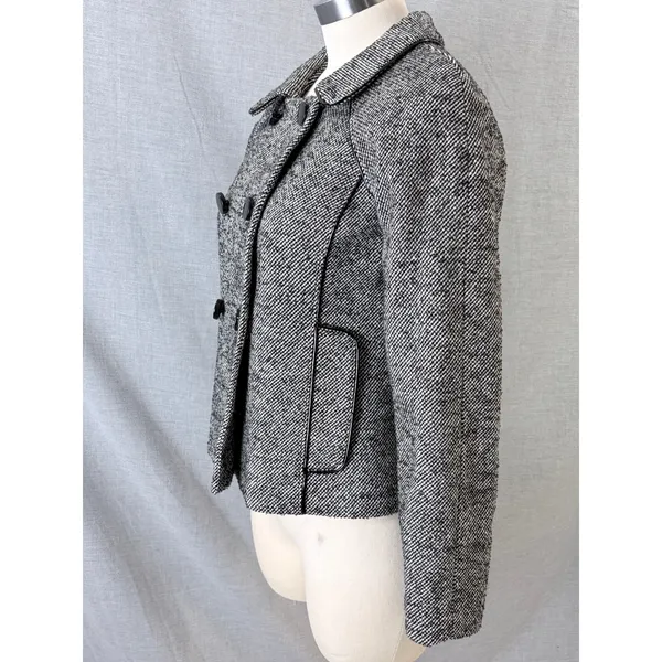 Banana Republic Pea Coat Black White Tweed Wool Blend Double Breasted 4 - Image 3