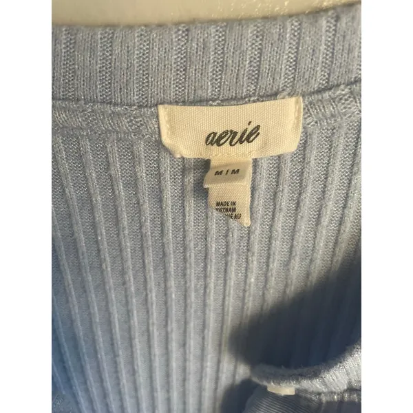 Aerie Baby Blue Cardigan Ribbed Slit Sleeve Medium Academia Coquette Pastel Soft - Image 3