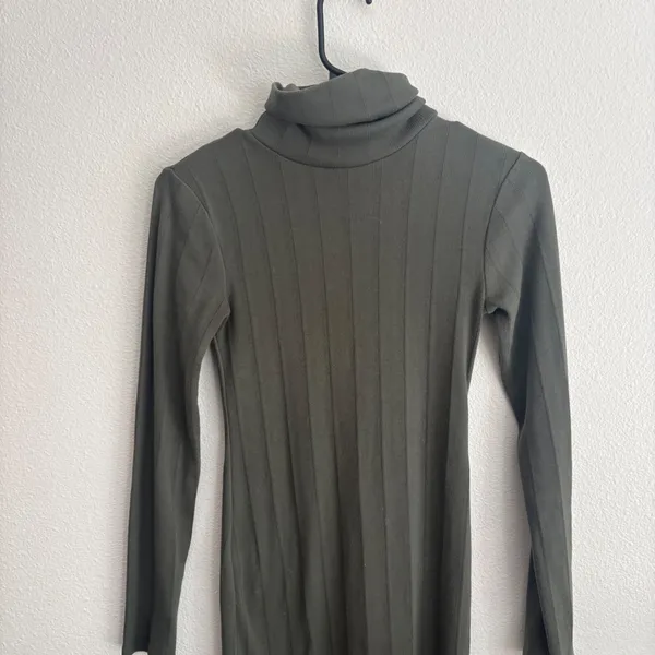 Wild Fable Olive Green Ribbed Turtleneck Bodycon Midi Dress Long Sleeve XS - Image 4