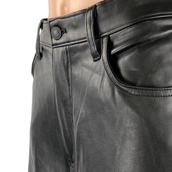 Abercrombie & Fitch 90s The Relaxed Black Faux Leather Vegan Trousers Pants 12 - Image 3
