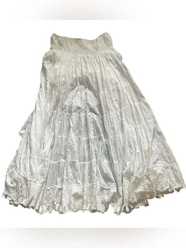Solitaire High Low Ruffle Cottagecore Tiered Romantic White Peasant Maxi Skirt L - Image 4