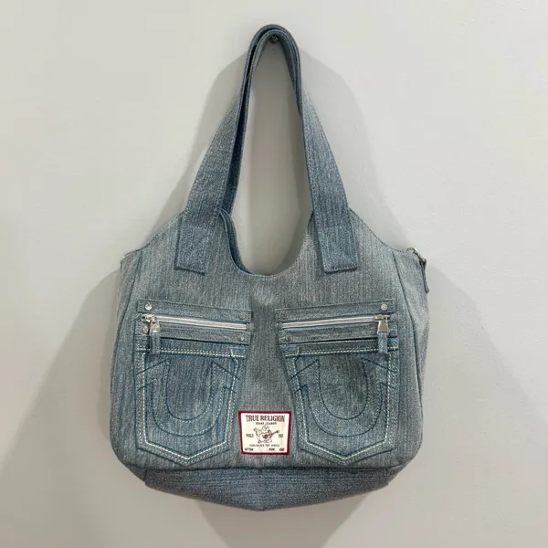 True Religion denim horseshoe tote bag purse shoulder bag satchel NWOT - Image 3