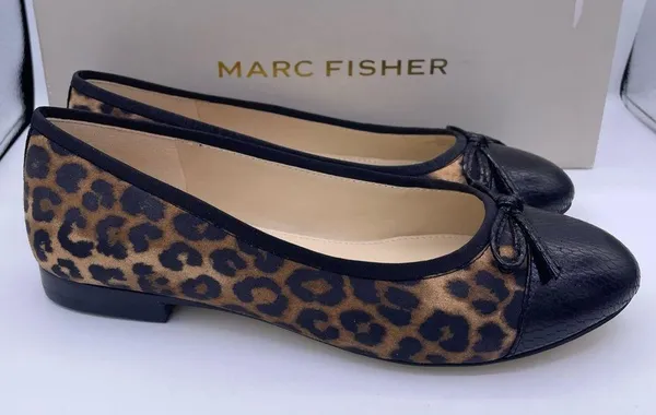 Marc Fisher Jodi ballet flats soft animal print fabric, leather cap toe Size 5 - Image 9