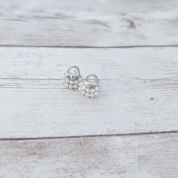Vintage Stud Earrings Dainty Faux Pearl Purse - Image 2