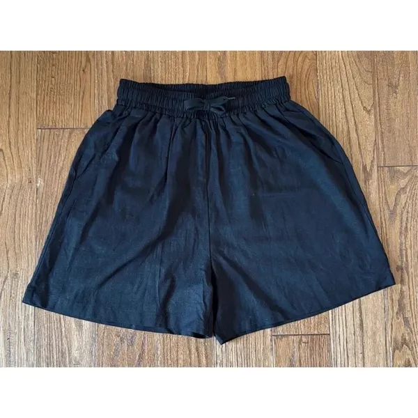 Amazon black high rise linen blend drawstring shorts M - Image 2