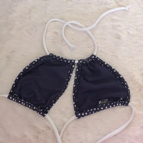 Polka Dot Swimsuit Top Blue - Image 2