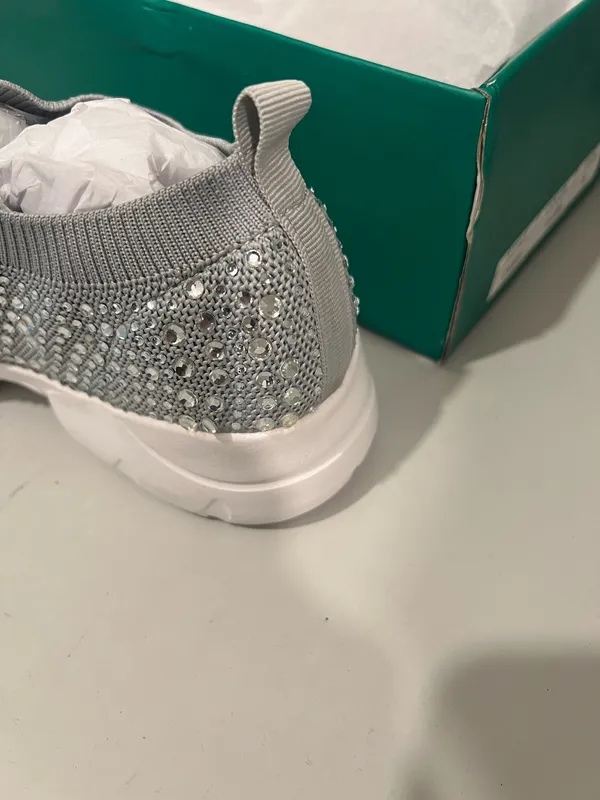 Lauren Lorraine Sliver Rhinestone Sneakers Size 9 - Image 3