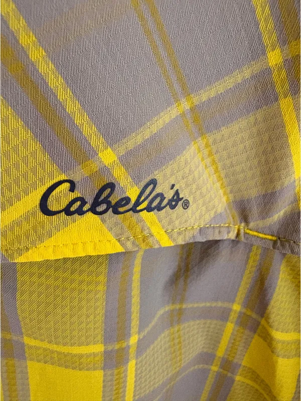 Cabela's Men Yellow Gray Plaid Vented Fishing Short Sleeve Outdoor Button Up - Image 5