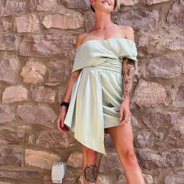 Lulu’s Always Celebrating Sage Green Satin Off-the-Shoulder Mini Dress - Image 10