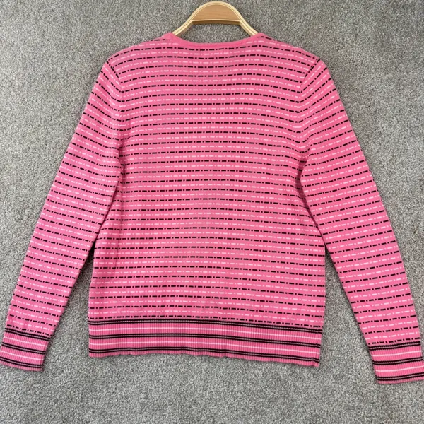 Alexandra Bartlett Tank Cardigan Set Pink Striped Cotton Size M Y2K Coquette - Image 3