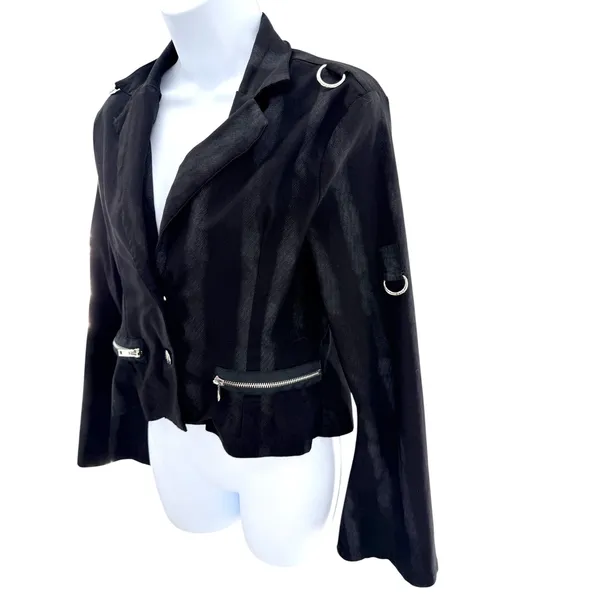 Killstar Black Shadow Stripe D-Ring Gothic Cropped‎ Blazer Jacket Womens Large - Image 2