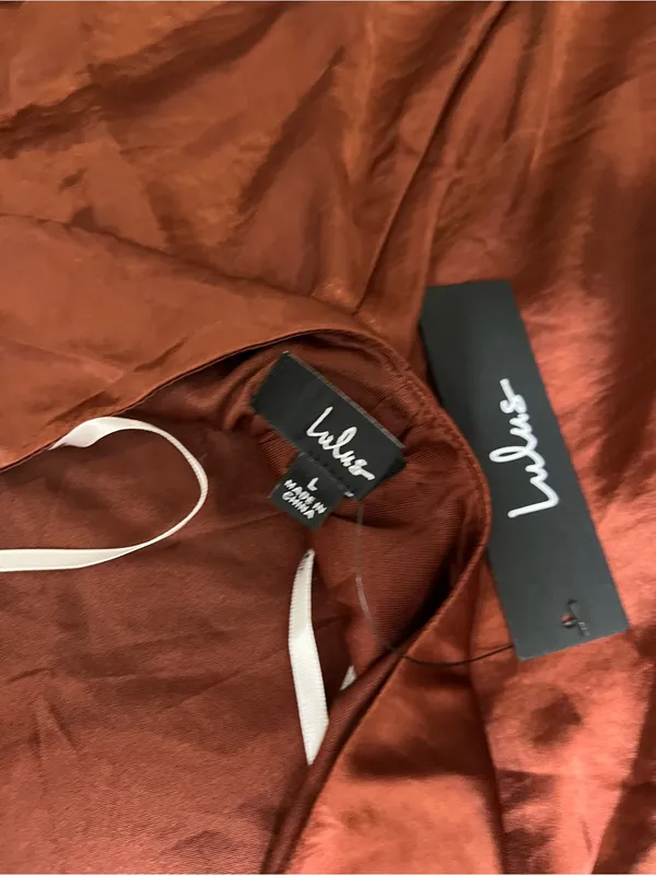 Lulus NWT Women Large Rusty Brown Halter Satin Maxi Dress - Image 10