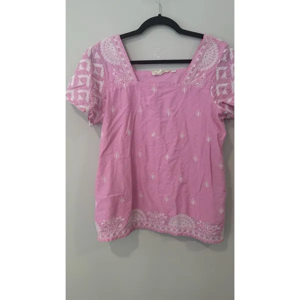 Anthropologie Forever That Girl Womens Pink / White embroidery Top Tunic Size 6 - Image 2