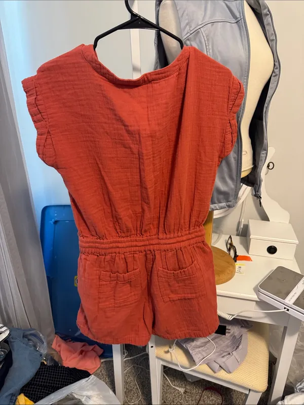 LOFT Rust Red Short-Sleeve Button Tie-Waist Tunic - Image 3