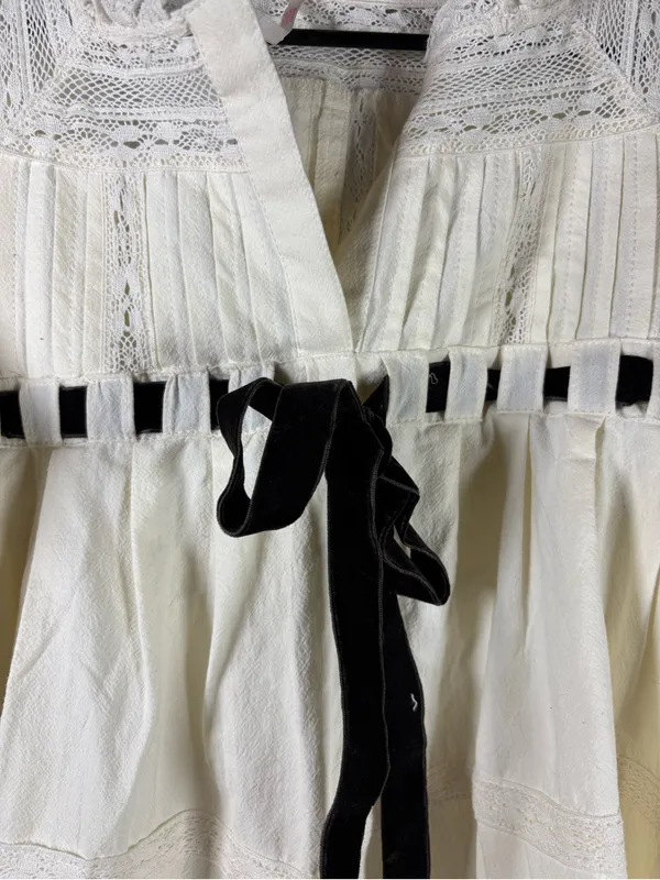 Free People Ivory Mini Dress with Black Ribbon Accent - Image 5