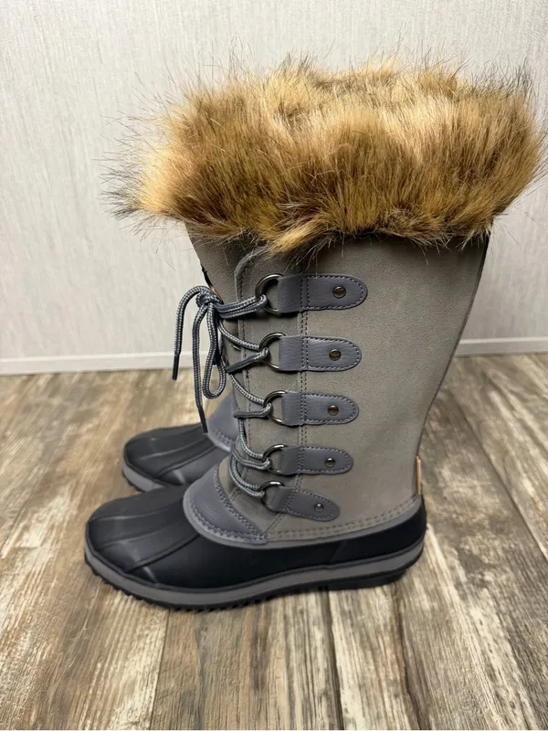 Project Cloud Women's Fur-Trim Leather Waterproof Winter Boots - Gray Size 9 - Image 5