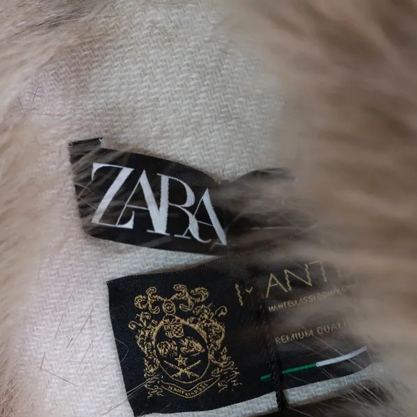 NEW Zara Manteco Italian Fabric Faux Vegan Fur Collar Belted Jacket Coat Medium - Image 2