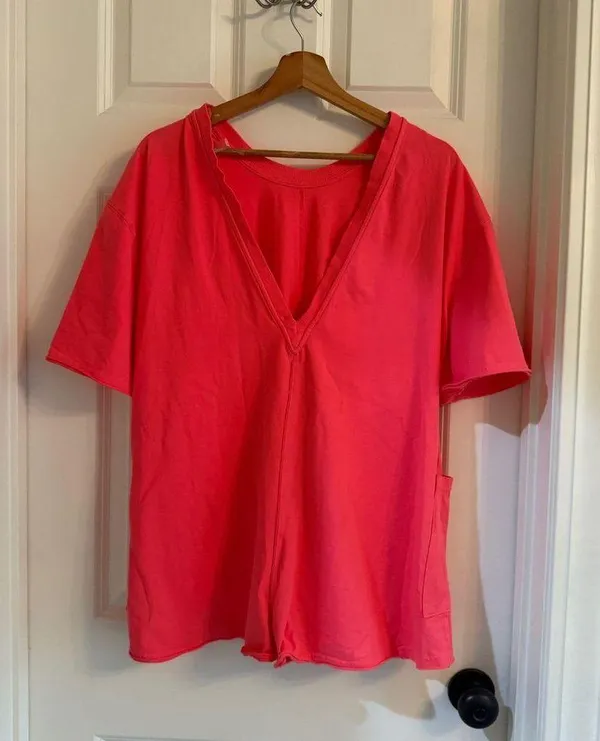 Free People FP Movement Hot Shot Tee Romper Electric Sunset Neon Pink XS NWT - Image 4