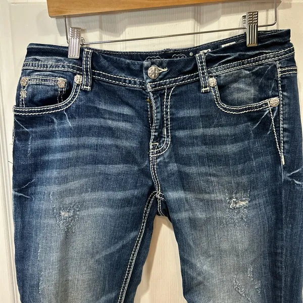 Miss Me Easy Crop Jeans Mid Rise Bling Pocket Denim Inseam 26 - Image 2