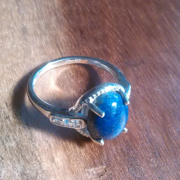 Lapis Lazuli and Simulated White Diamond Sterling Silver Ring (Size 8) - Image 5