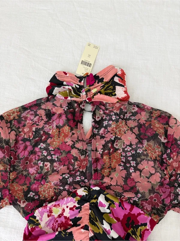 Anthropologie Halter High Neck Mesh Floral Ruched Midi Dress NWT XS - Image 12