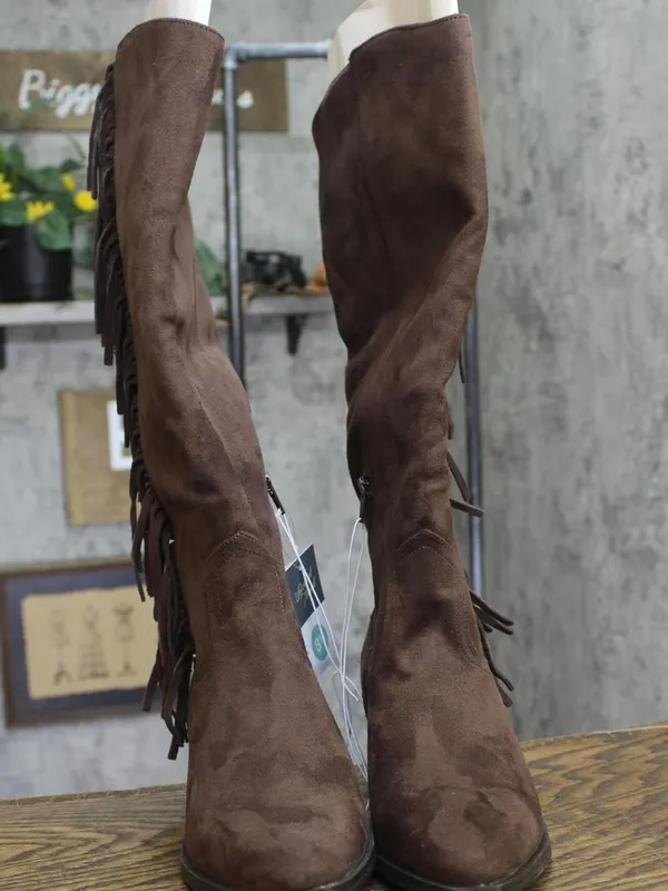 NWT Universal Thread Tall Fringe Western Boots Cowgirl Chocolate Brown 8.5M - Image 5