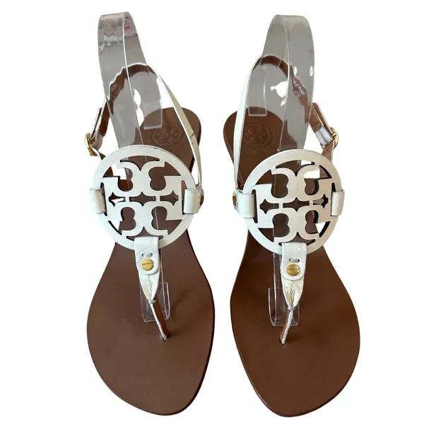 Tory‎ Burch Holly White Patent Double T Kitten Heel Slingback Sandals 9.5 - Image 2
