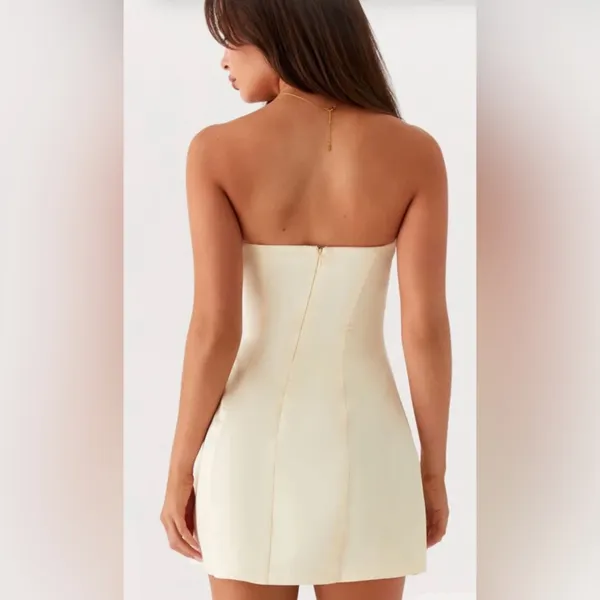 Peppermayo Girl Crush Bow Mini Dress Butter Yellow Strapless Cutout Size 6 - Image 5