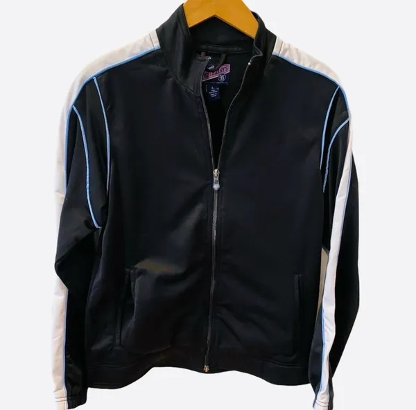 Steve & Barry's Retro Black Track Jacket White L Blue Athletic Zip Up Warm Up - Image 2