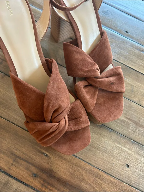 Anthropologie Maeve Suede Knot Platform Brown Heels 10 - Image 5