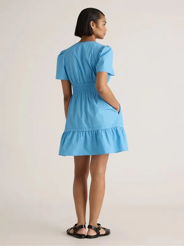 NWOT Quince | 100% Organic Cotton Poplin Tiered Mini Dress, Small - Image 3