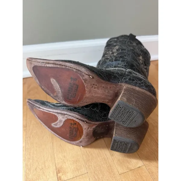 Corral Vintage Black Leather Exotic Lizard Inlay Cowgirl Boots C2108 Women's 7 M - Image 4